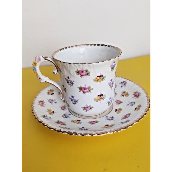 Royal Stafford England Cup & Saucer Set Forget me not pansies decorative handle. - Picture 1 of 11